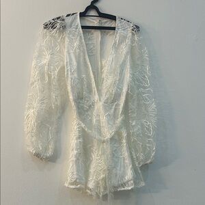 Elegant Sheer White Floral Romper